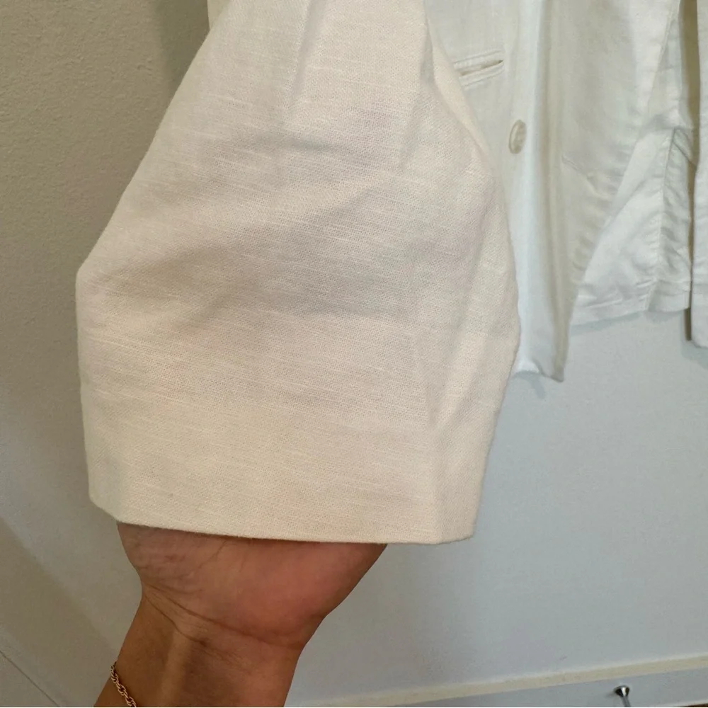 GAP Linen Blend White Double-Breasted Tie Waist Blazer - Picture 5 of 11